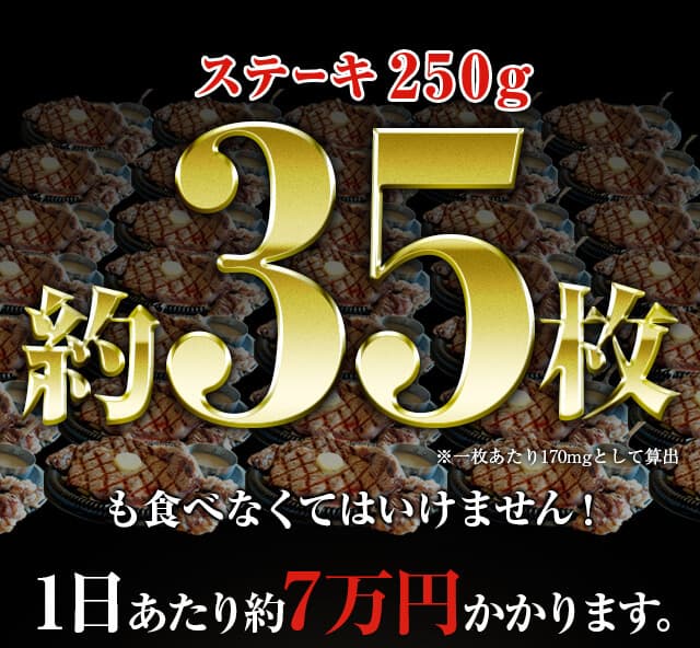 ステーキ250g　約35枚1日あたり約7万円かかります。